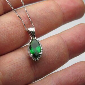 Sterling Silver Diamond & Gemstone Earring Pendant Chain Set